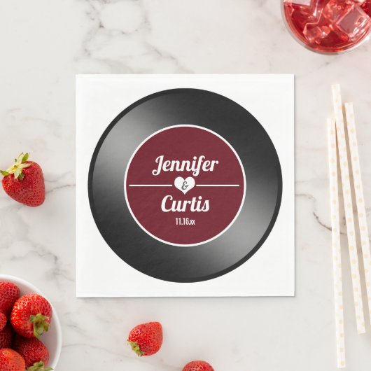 Serviette En Papier Retro Vinyl Record Vin Rouge Mariage (En situation)