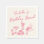 Serviette En Papier Retro Vivid rose main tiré Amusant Anniversaire Br (Devant)