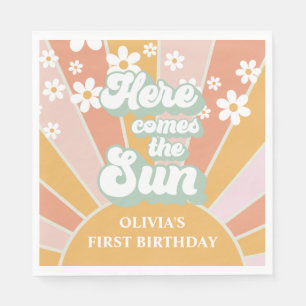 Serviette En Papier Rétro Voici venir le Soleil Daisy boho anniversair
