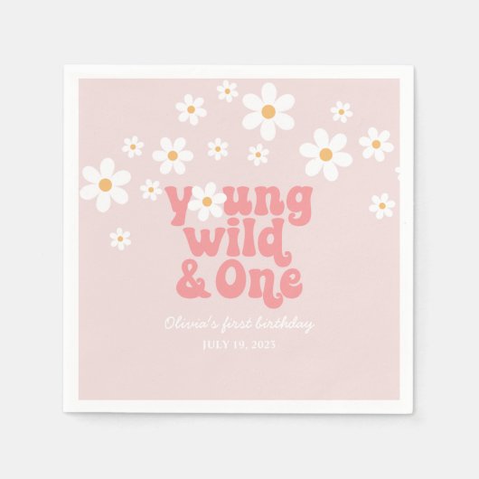 Serviette En Papier Retro Young Wild One Daisy floral 1er anniversaire (Devant)