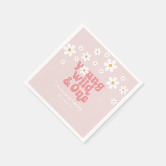 Serviette En Papier Retro Young Wild One Daisy floral 1er anniversaire (Coin)