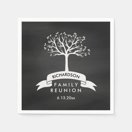 Serviette En Papier Retrouvailles familiales arborées en Chalkboard te (Devant)