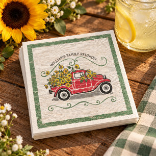 Serviette En Papier Réunion de famille camionnette rouge vintage rusti