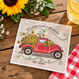 Serviette En Papier Réunion de famille camionnette rouge vintage rusti