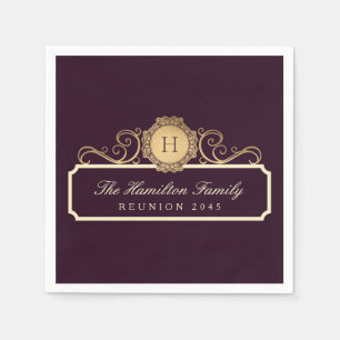 Serviette En Papier Réunion de famille élégante Monogramme Or Bourgogn