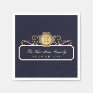 Serviette En Papier Réunion de famille élégante Monogramme Or Marine