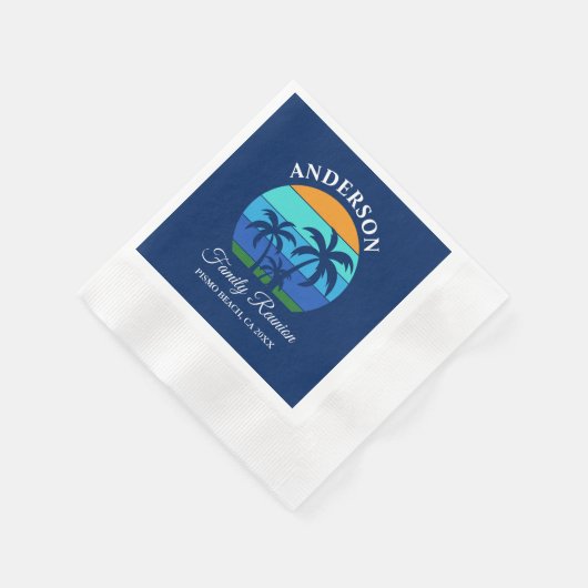 Serviette En Papier Reunion Famille Summer Beach Palm Trees Bleu (Coin)