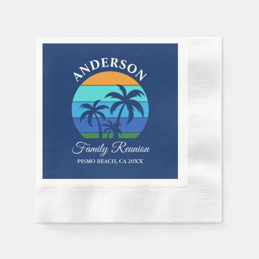 Serviette En Papier Reunion Famille Summer Beach Palm Trees Bleu (Devant)