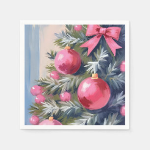 Serviette En Papier Rêvant d'un Noël rose Aquarelle joyeuse