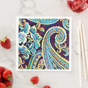 Serviette En Papier Rêve Bleu et Jaune Vintage Paisley 