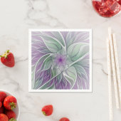 Serviette En Papier Rêve de fleurs, Abstrait violet vert Fractal Art (En situation)