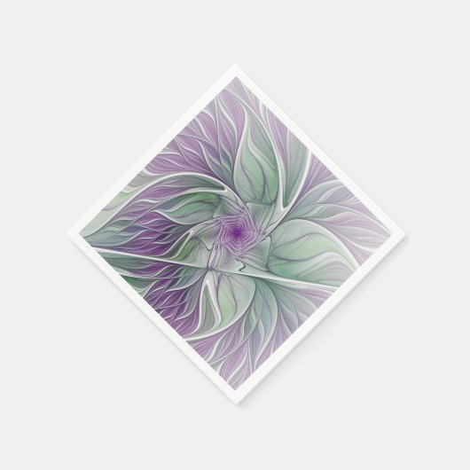 Serviette En Papier Rêve de fleurs, Abstrait violet vert Fractal Art (Coin)