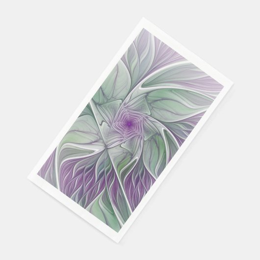 Serviette En Papier Rêve de fleurs, Abstrait violet vert Fractal Art (Coin)