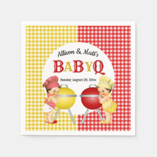 Serviette En Papier Révélation du sexe Rouge Jaune Gingham Bébé Q BBQ