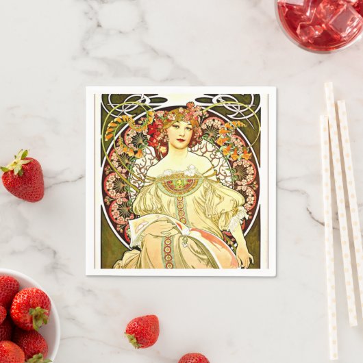 Serviette En Papier Reverie, tableau d'art d'Alfons Mucha (En situation)