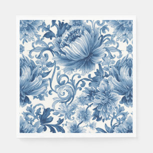 Serviette En Papier Rêves Bleus Chinoiserie Aquarelle Florale Blanch
