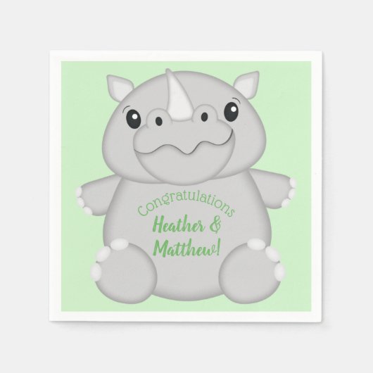 Serviette En Papier Rhino Baby shower vert (Devant)
