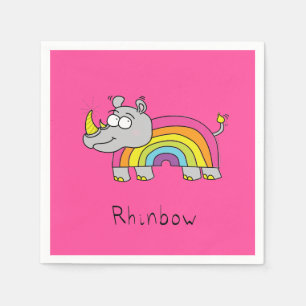 Serviette En Papier Rhino Rainbow Funny Cute Kids Rhinoceros