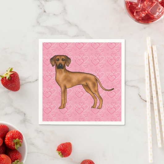 Serviette En Papier Rhodesian Ridgeback Chien Love Coeur Motif rose (En situation)