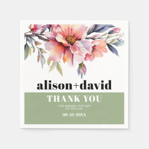 Serviette En Papier Rhododendron fleurs rose pêche typographie mariage