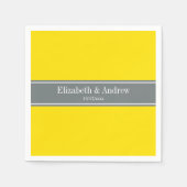 Serviette En Papier Ribbon jaune uni, gris charbon Nom Monogramme (Devant)