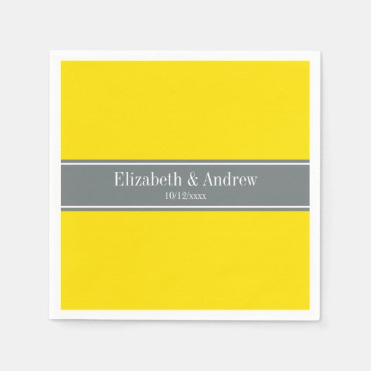 Serviette En Papier Ribbon jaune uni, gris charbon Nom Monogramme (Devant)