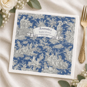Serviette En Papier Rideau de douche vintage toile de Jouy bleu foncé