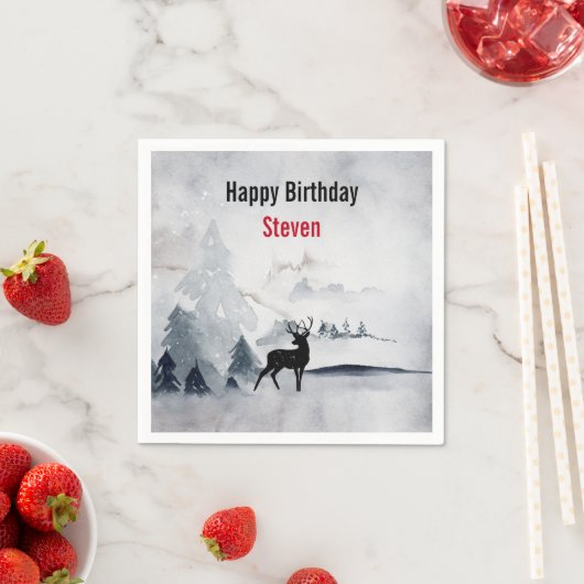 Serviette En Papier Rinde d'hiver Aquarelle gris rustique Anniversaire (En situation)