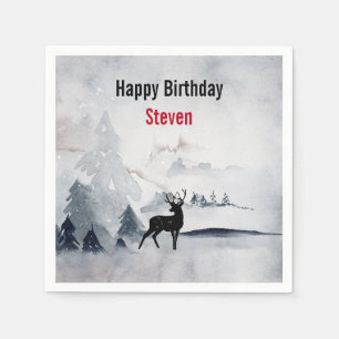 Serviette En Papier Rinde d'hiver Aquarelle gris rustique Anniversaire