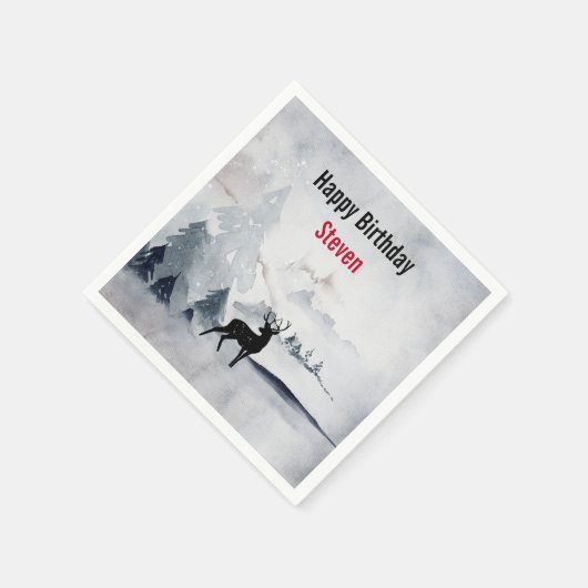 Serviette En Papier Rinde d'hiver Aquarelle gris rustique Anniversaire (Coin)