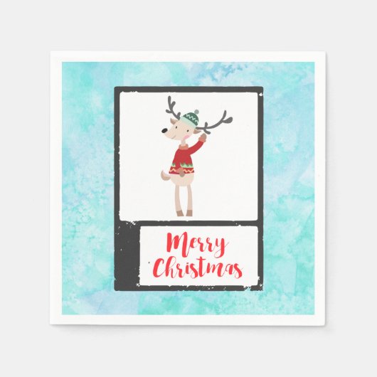 Serviette En Papier Rindeer De Noël Dans Un Gros Chaud (Devant)