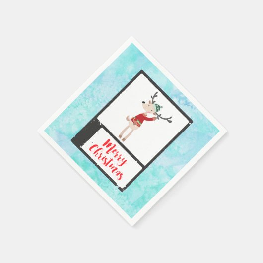 Serviette En Papier Rindeer De Noël Dans Un Gros Chaud (Coin)