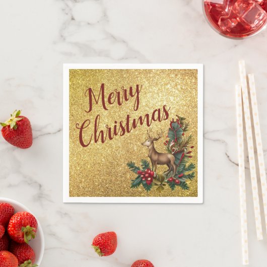 Serviette En Papier Rindeer sur parties scintillant d'or Cocktail Papi (En situation)