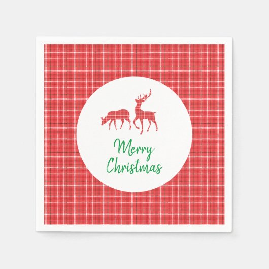 Serviette En Papier Rinder Joyeux Noël Rouge Blanc Twill Plaid (Devant)