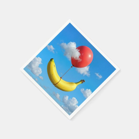 Serviette En Papier Ripe Banana Floating In Sky with Red Balloon (Coin)