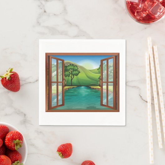 Serviette En Papier Rivière À Travers Un Papier Ouvert Fenêtre (En situation)