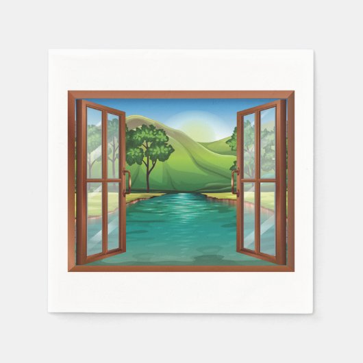 Serviette En Papier Rivière À Travers Un Papier Ouvert Fenêtre (Devant)