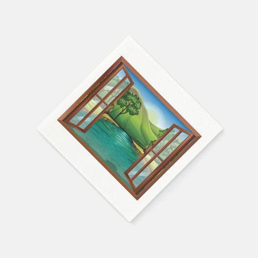 Serviette En Papier Rivière À Travers Un Papier Ouvert Fenêtre (Coin)