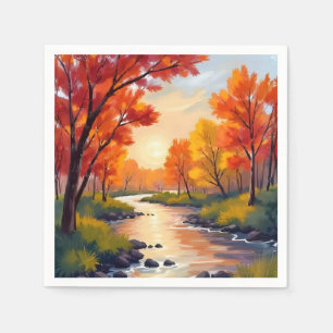 Serviette En Papier Rivière d'Automne Aquarelle de la nature en auto