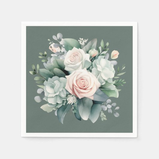 Serviette En Papier Rivière Rocheuse Deep Green Blush Roses Rose Douch (Devant)