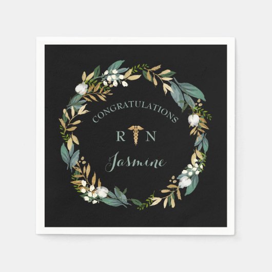 Serviette En Papier RN graduation verdure couronne + or caduceus (Devant)