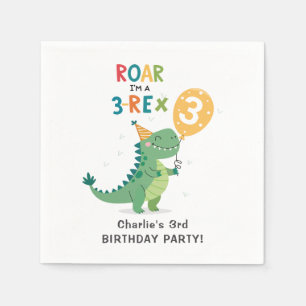 Serviette En Papier Roar Je suis un 3-Rex Enfants Troisième fête d'ann