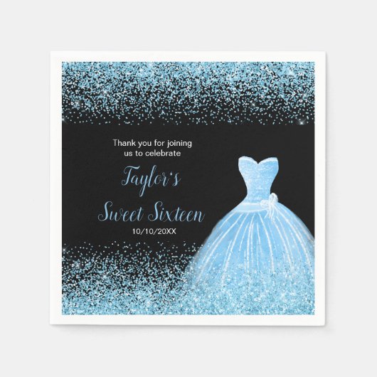 Serviette En Papier Robe bleu clair Faux Parties scintillant Douce 16  (Devant)