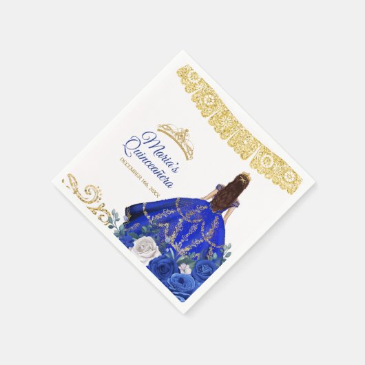 Serviette En Papier Robe Bleue Royale Quinceañera Couronne Anniversair (Coin)