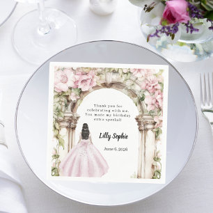 Serviette En Papier Robe d'arche fleurie rose anniversaire