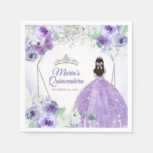 Serviette En Papier Robe d'argent violet Quinceañera couronne Annivers (Devant)