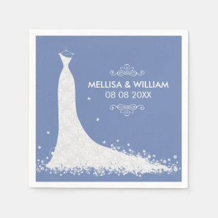 Serviette En Papier Robe de mariage blanche et arrière - plan bleu