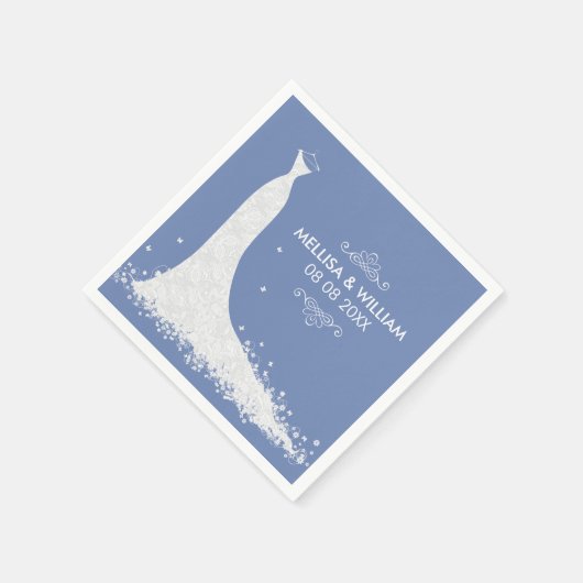 Serviette En Papier Robe de mariage blanche et arrière - plan bleu (Coin)