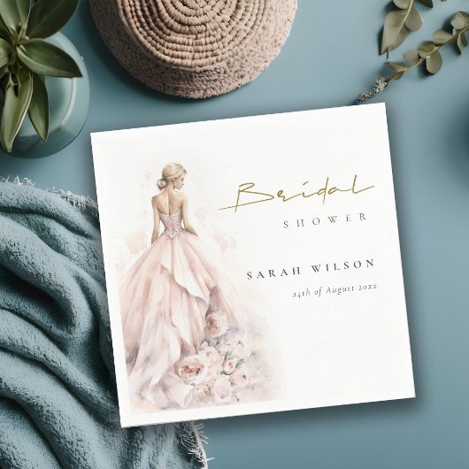 Serviette En Papier Robe de mariée à l'aquarelle moderne Shower de mar