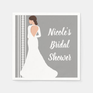 Serviette En Papier Robe de Mariée Blanche Moderne & Collier de Perles
